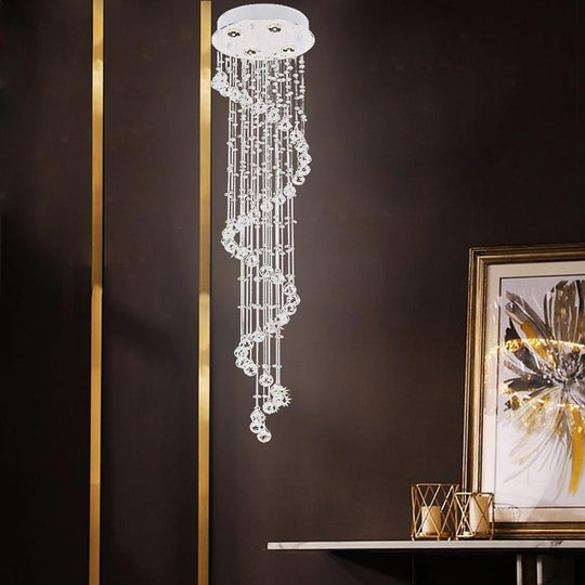 Spiraling Modern Crystal Chandelier with Electroplated Metal Finish