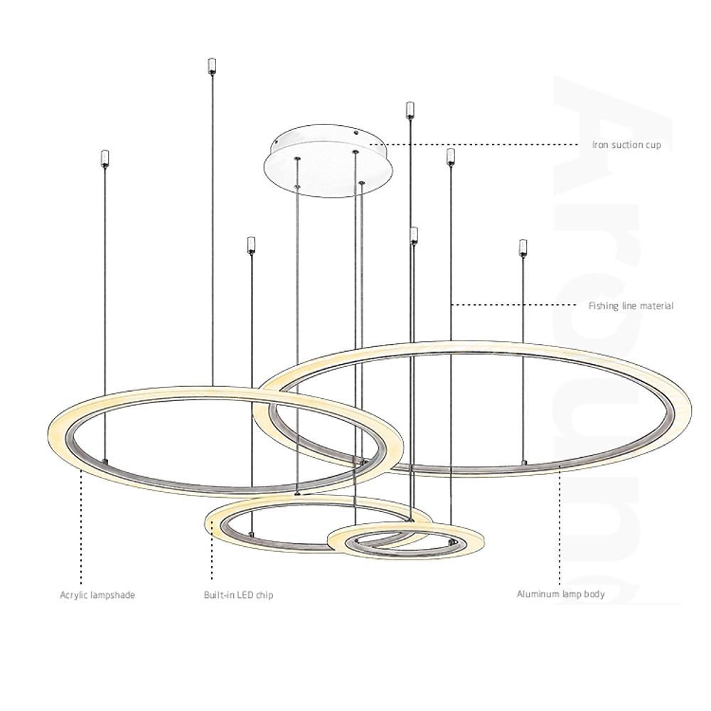 LED 4 Rings Geometric Pendant Light with Floating Ring Design