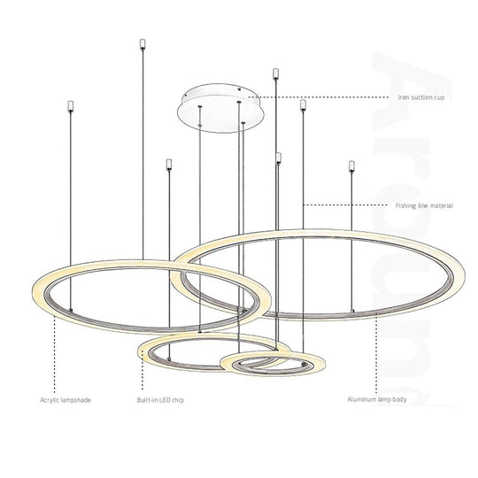 LED 4 Rings Geometric Pendant Light with Floating Ring Design