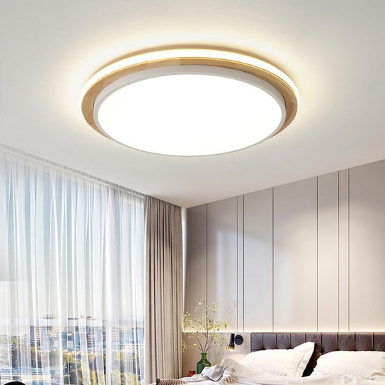 Metal and Wood Round LED Flush Mount Ceiling Light for Bedroom