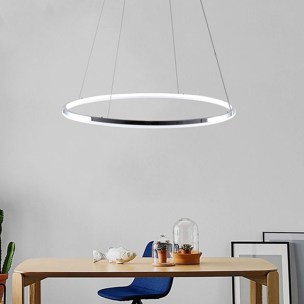 LED Circular Brushed Nickel Modern Pendant Light with Remote