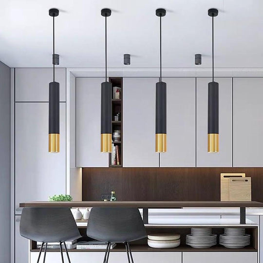 Elongated Cylinder Black and Gold LED Pendant Light