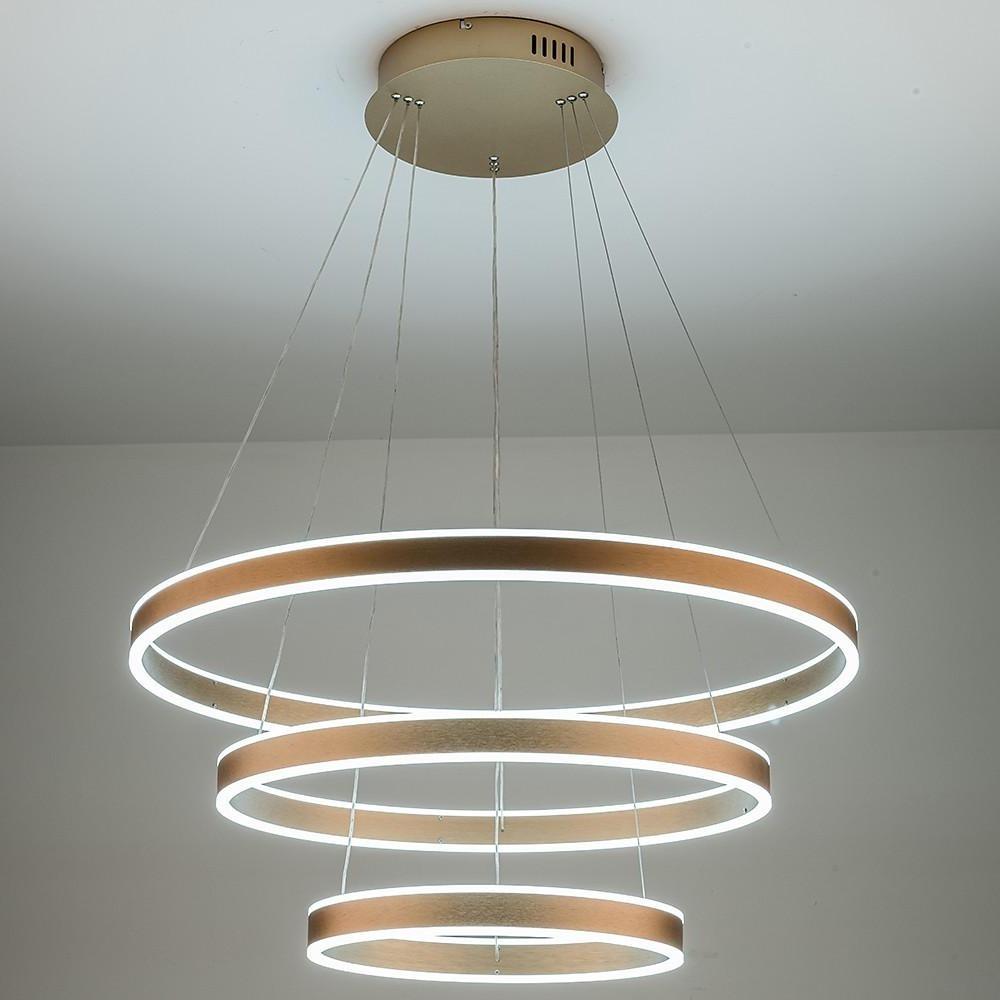 Modern Circle Foyer Chandelier – Adjustable 3-Ring LED Light