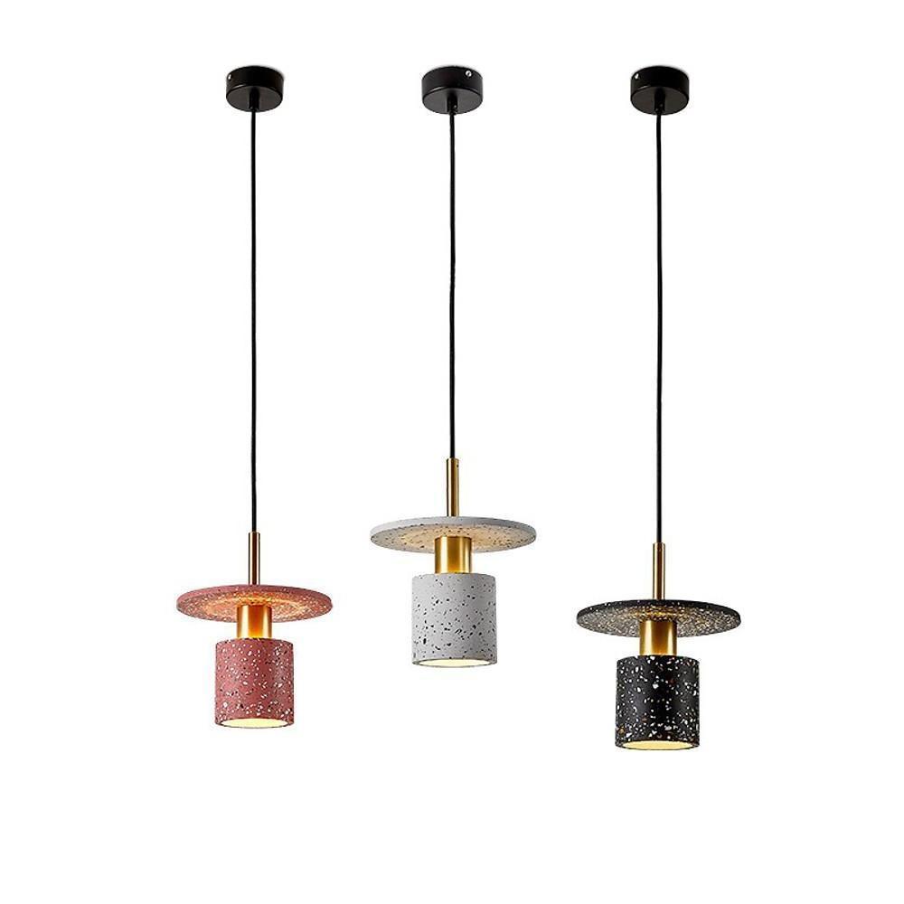 Terrazzo Inspired Cement Cylinder LED Pendant Light Modern Island Lighting