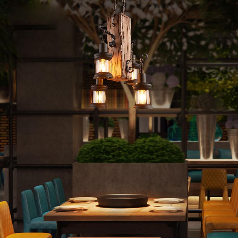 Lodge Style Farmhouse 4-Light Wooden Chandelier