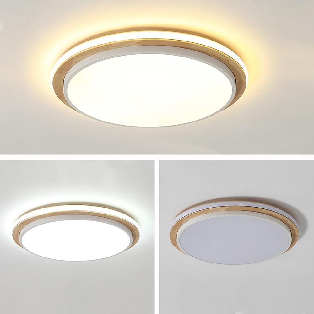 Metal and Wood Round LED Flush Mount Ceiling Light for Bedroom