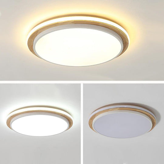 Metal and Wood Round LED Flush Mount Ceiling Light for Bedroom