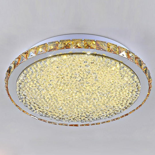 16" Rounded Antique Metal Crystal LED Flush Mount Ceiling Light