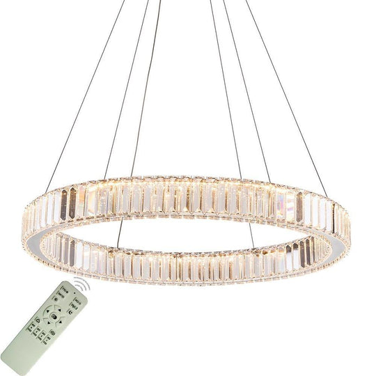 Luxury 1-Light Ring Shaped Wagon Wheel Crystal LED Chandelier – Gold Finish