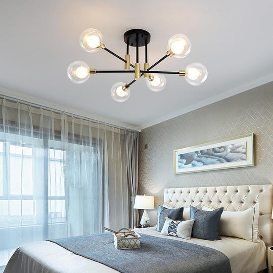 Modern Metal Glass Flush Mount Sputnik LED Bedroom Ceiling Light