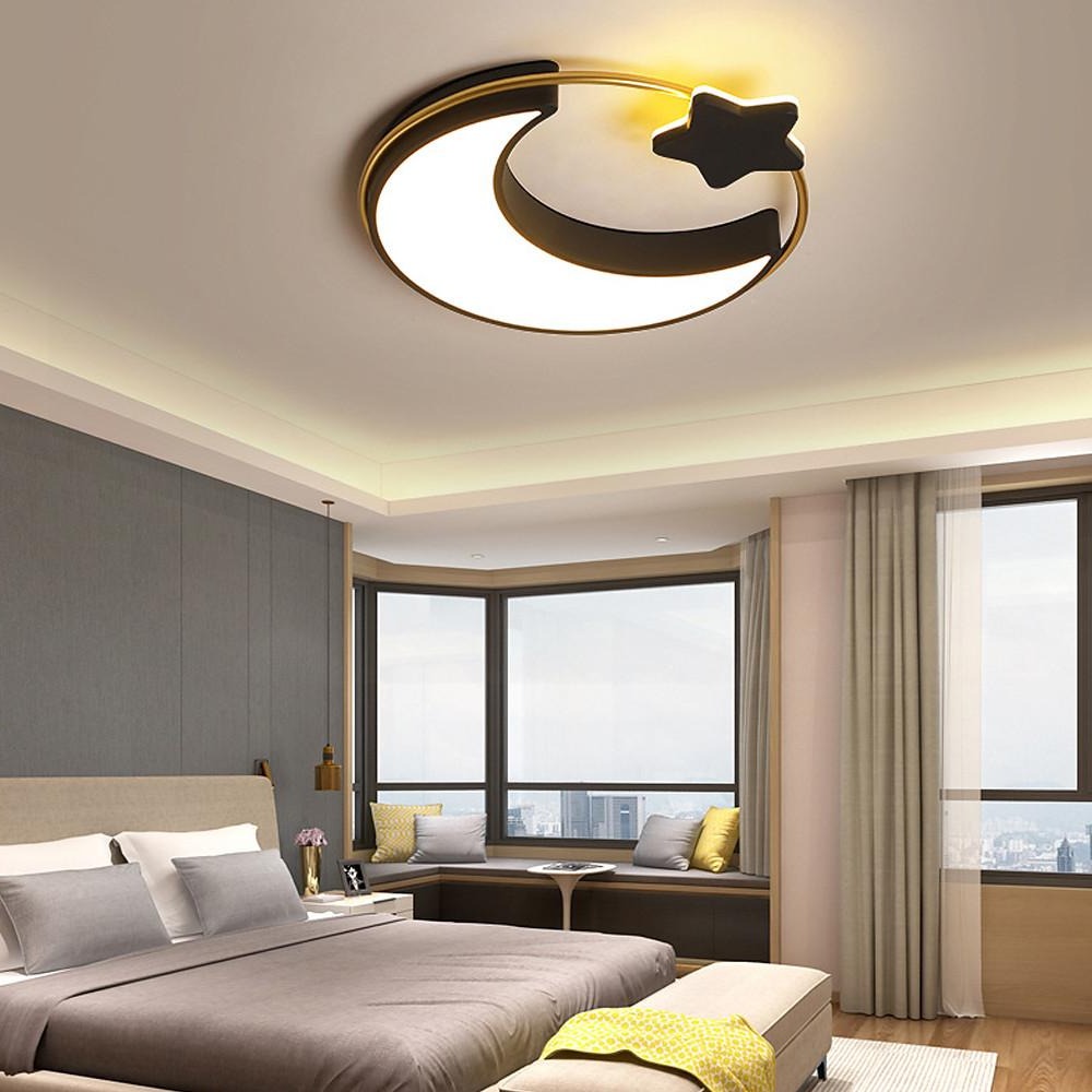 Moon and Star Dimmable Flush Mount LED Kids Bedroom Ceiling Light